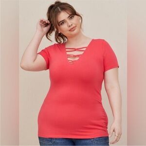 Torrid SIZE 6 coral foxy lattice tee